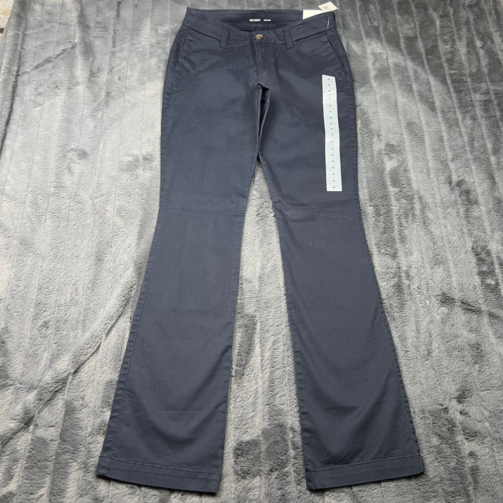 Old Navy Womens Navy Blue Boot-Cut Chino Pants Size 0 Stretch Cotton Twill 15410